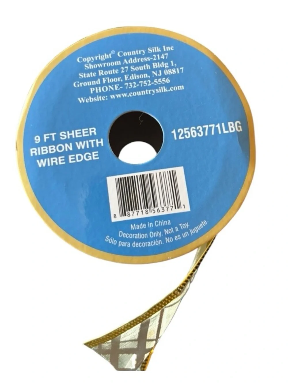 New 9 Feet of Sheer Ribbon with Wire Edge. Brand new in Bag.